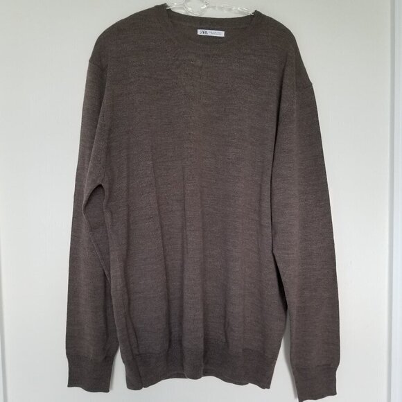 Zara Womens Brown Sz XL Wool Blend Lightweight Knit Sweater Preppy Dark Academia - Picture 1 of 10